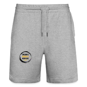 Pursue It Bold Motivational Stamp - Stanley/Stella Trainer Unisex Organic Jogging Shorts - heather grey - Front - Nik (191cm) & Marisol (170cm)