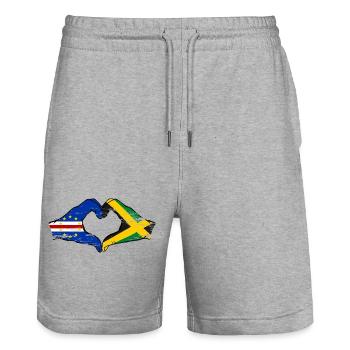Cape Verde Jamaica flag hands heart shape used - Stanley/Stella Trainer Unisex Organic Jogging Shorts - heather grey - Front - Nik (191cm) & Marisol (170cm)