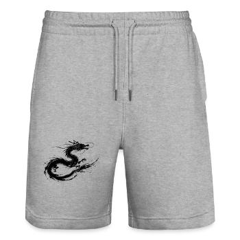 Japanischer Drache Sumi-e Feuerperlenkraft - Stanley/Stella Unisex Bio Joggingshorts Trainer  - Grau meliert - Vorne - Nik (191cm) & Marisol (170cm)