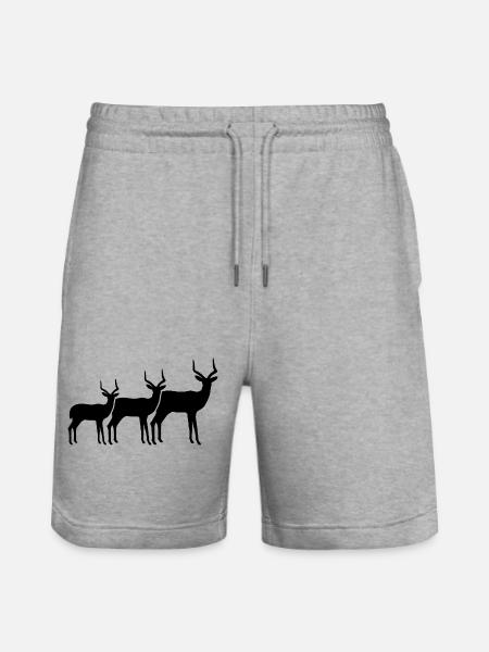 Antilopen Familie Silhouette   - Stanley/Stella Unisex Bio Joggingshorts Trainer  - Grau meliert
