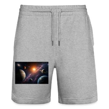 Universe - Stanley/Stella Trainer Unisex Organic Jogging Shorts - heather grey - Front - Nik (191cm) & Marisol (170cm)