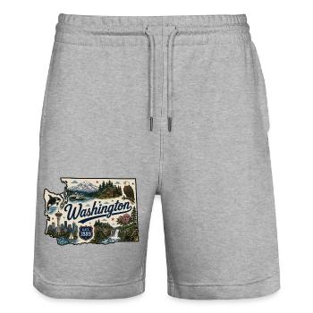 Washington State Mount Rainier Vintage-Aufkleber - Stanley/Stella Unisex Bio Joggingshorts Trainer  - Grau meliert - Vorne - Nik (191cm) & Marisol (170cm)