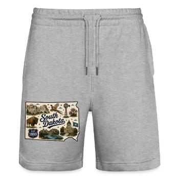 South Dakota Mount Rushmore Vintage-Aufkleber - Stanley/Stella Unisex Bio Joggingshorts Trainer  - Grau meliert - Vorne - Nik (191cm) & Marisol (170cm)