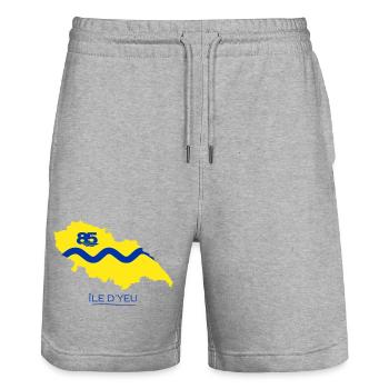 Carte Île d'Yeu en jaune  - Short de jogging bio TRAINER Stanley/Stella unisexe - gris chiné - Devant - Nik (191cm) & Marisol (170cm)