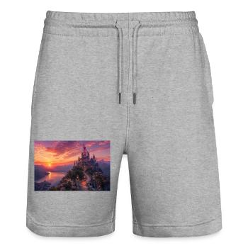 Nature - Stanley/Stella Trainer Unisex Organic Jogging Shorts - heather grey - Front - Nik (191cm) & Marisol (170cm)