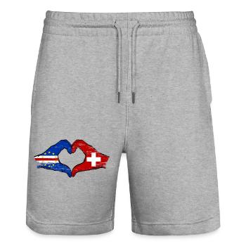 Kap Verde Schweiz Flagge Hände Herzform used - Stanley/Stella Unisex Bio Joggingshorts Trainer  - Grau meliert - Vorne - Nik (191cm) & Marisol (170cm)