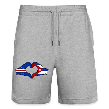 Kap Verde Kuba Flagge Hände Herzform - Stanley/Stella Unisex Bio Joggingshorts Trainer  - Grau meliert - Vorne - Nik (191cm) & Marisol (170cm)