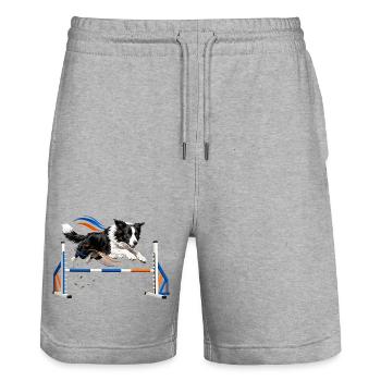 Bunte Sprünge im Hundesport - Stanley/Stella Unisex Bio Joggingshorts Trainer  - Grau meliert - Vorne - Nik (191cm) & Marisol (170cm)