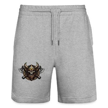 Viking Skull with Axes Emblem - Stanley/Stella Trainer Unisex Organic Jogging Shorts - heather grey - Front - Nik (191cm) & Marisol (170cm)