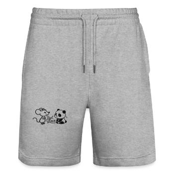 Real Love Mäuse Panda Duo - Stanley/Stella Unisex Bio Joggingshorts Trainer  - Grau meliert - Vorne - Nik (191cm) & Marisol (170cm)