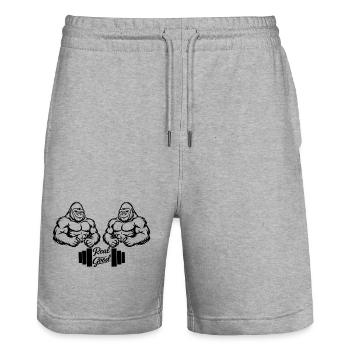 Double Muscle Heroes Silhouette - Stanley/Stella Trainer Unisex Organic Jogging Shorts - heather grey - Front - Nik (191cm) & Marisol (170cm)