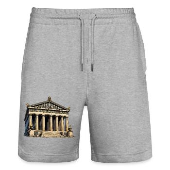 Klassischer Tempel Parthenon Grafik - Stanley/Stella Unisex Bio Joggingshorts Trainer  - Grau meliert - Vorne - Nik (191cm) & Marisol (170cm)