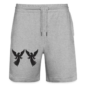Engel mit Flügeln - Stanley/Stella Unisex Bio Joggingshorts Trainer  - Grau meliert - Vorne - Nik (191cm) & Marisol (170cm)