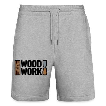 Wood Work Schriftzug Logo - Stanley/Stella Unisex Bio Joggingshorts Trainer  - Grau meliert - Vorne - Nik (191cm) & Marisol (170cm)