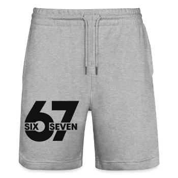 67 Six Seven – Minimal Streetwear Design - Stanley/Stella Unisex Bio Joggingshorts Trainer  - Grau meliert - Vorne - Nik (191cm) & Marisol (170cm)