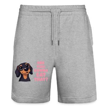 Are You going to Eat That Dachshund Humor - Stanley/Stella Trainer Unisex Organic Jogging Shorts - heather grey - Front - Nik (191cm) & Marisol (170cm)