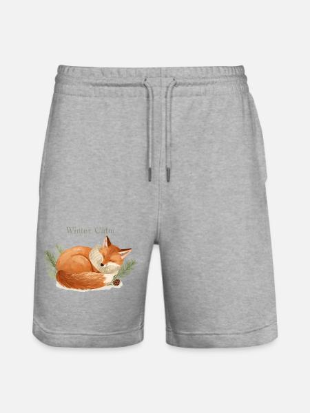 Winter Calm Fox Cozy Winter - Stanley/Stella Trainer Unisex Organic Jogging Shorts - heather grey