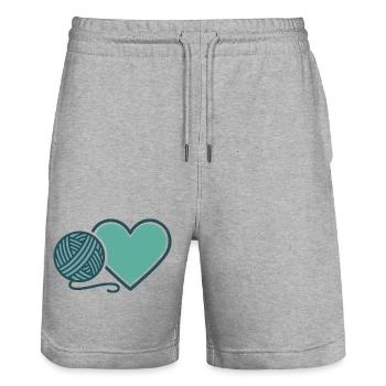 Lustige Häkelgarnliebhaber Herz-Häkelnadel - Stanley/Stella Unisex Bio Joggingshorts Trainer  - Grau meliert - Vorne - Nik (191cm) & Marisol (170cm)