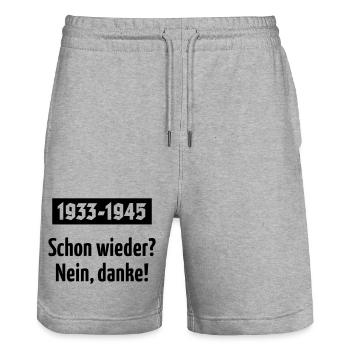 1933-1945 – Schon Wieder? Nein, Danke! (Black) - Stanley/Stella Unisex Bio Joggingshorts Trainer  - Grau meliert - Vorne - Nik (191cm) & Marisol (170cm)