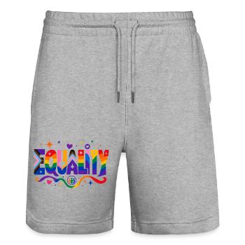 Equality Statement for Pride Fans CSD Outfit - Stanley/Stella Trainer Unisex Organic Jogging Shorts - heather grey - Front - Nik (191cm) & Marisol (170cm)