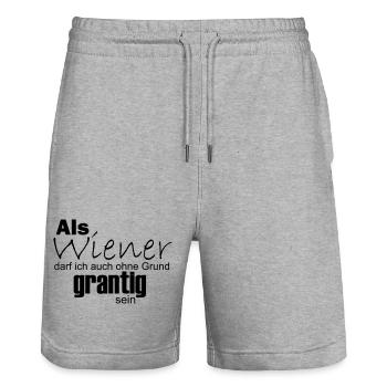 Wiener können auch ohne Grund grantig sein - Stanley/Stella Unisex Bio Joggingshorts Trainer  - Grau meliert - Vorne - Nik (191cm) & Marisol (170cm)