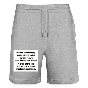 Kriegstypografie-Zitatplakat - Stanley/Stella Unisex Bio Joggingshorts Trainer  - Grau meliert - Vorne - Nik (191cm) & Marisol (170cm)