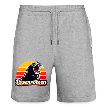 Löwenroarer Sonnenuntergang Logo - Stanley/Stella Unisex Bio Joggingshorts Trainer  - Grau meliert - Vorne - Nik (191cm) & Marisol (170cm)