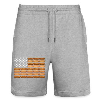 4th of July American Flag Hot Dog – Lus - Stanley/Stella Trainer Unisex Organic Jogging Shorts - heather grey - Front - Nik (191cm) & Marisol (170cm)