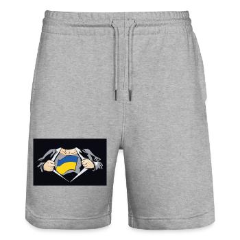 Ukraine-Superhelden-Ukraine-Flagge - Stanley/Stella Unisex Bio Joggingshorts Trainer  - Grau meliert - Vorne - Nik (191cm) & Marisol (170cm)