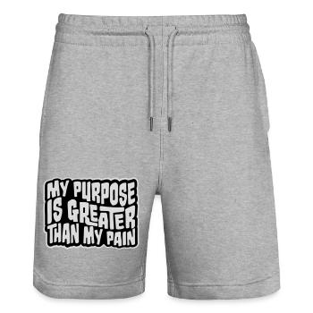 My Purpose Is Greater Than My Pain Sinn Zitat Logo - Stanley/Stella Unisex Bio Joggingshorts Trainer  - Grau meliert - Vorne - Nik (191cm) & Marisol (170cm)