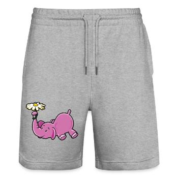 Rosa Elefant mit Gänseblümchen - Stanley/Stella Unisex Bio Joggingshorts Trainer  - Grau meliert - Vorne - Nik (191cm) & Marisol (170cm)