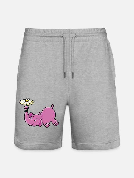 Rosa Elefant mit Gänseblümchen - Stanley/Stella Unisex Bio Joggingshorts Trainer - Grau meliert