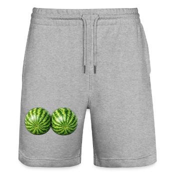 watermelons - Stanley/Stella Trainer Unisex Organic Jogging Shorts - heather grey - Front - Nik (191cm) & Marisol (170cm)