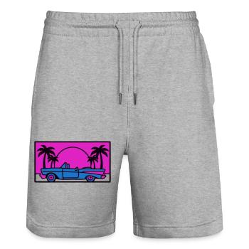 Retro 80er Auto Logo - Stanley/Stella Unisex Bio Joggingshorts Trainer  - Grau meliert - Vorne - Nik (191cm) & Marisol (170cm)