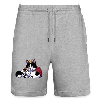 Königskatze mit Krone - Stanley/Stella Unisex Bio Joggingshorts Trainer  - Grau meliert - Vorne - Nik (191cm) & Marisol (170cm)