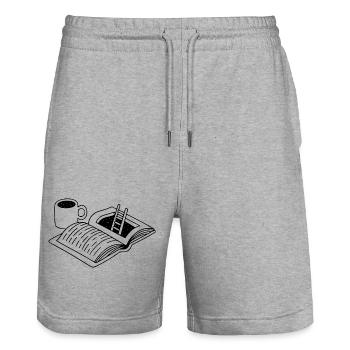 Lesen & Kaffee | Flucht - Stanley/Stella Unisex Bio Joggingshorts Trainer  - Grau meliert - Vorne - Nik (191cm) & Marisol (170cm)