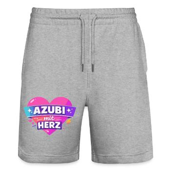 Azubi mit ganz viel Herz - Stanley/Stella Unisex Bio Joggingshorts Trainer  - Grau meliert - Vorne - Nik (191cm) & Marisol (170cm)