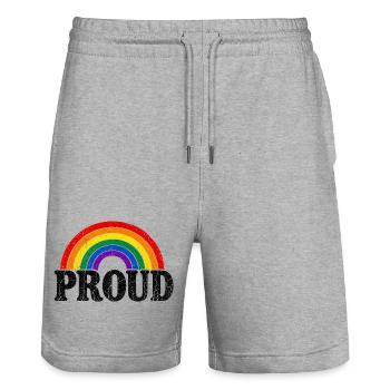 Proud Regenbogen Vintage Cap Shirt Sticker Kissen - Stanley/Stella Unisex Bio Joggingshorts Trainer  - Grau meliert - Vorne - Nik (191cm) & Marisol (170cm)