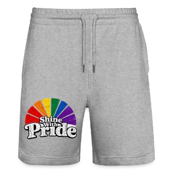 Shine With Pride LGBTQ Statement Retro CSD Fan - Stanley/Stella Unisex Bio Joggingshorts Trainer  - Grau meliert - Vorne - Nik (191cm) & Marisol (170cm)