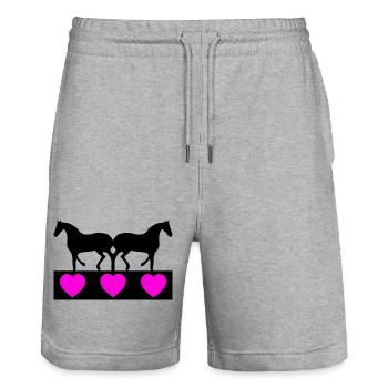 horses - Stanley/Stella Trainer Unisex Organic Jogging Shorts - heather grey - Front - Nik (191cm) & Marisol (170cm)