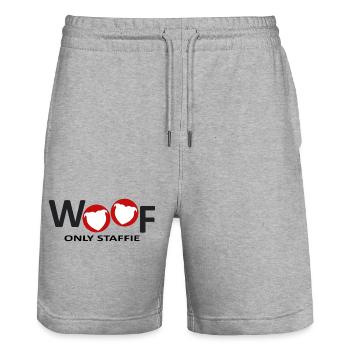 Staffie woof - 032 - Stanley/Stella Trainer Unisex Organic Jogging Shorts - heather grey - Front - Nik (191cm) & Marisol (170cm)