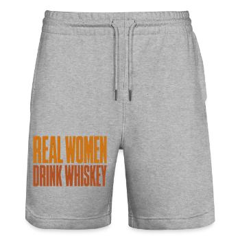 Echte Frauen trinken Whiskey - Lustiges Shirt - Stanley/Stella Unisex Bio Joggingshorts Trainer  - Grau meliert - Vorne - Nik (191cm) & Marisol (170cm)