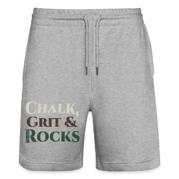 Chalk Grit & Rocks Motif - Stanley/Stella Trainer Unisex Organic Jogging Shorts - heather grey - Front - Nik (191cm) & Marisol (170cm)