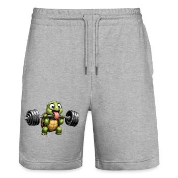 Schildkröte mit Hantel Comic Bodybuilding - Stanley/Stella Unisex Bio Joggingshorts Trainer  - Grau meliert - Vorne - Nik (191cm) & Marisol (170cm)