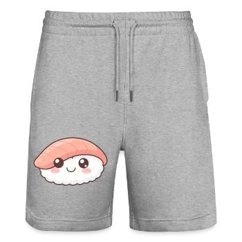 Kawaii Nigiri Sushi Motiv - Stanley/Stella Unisex Bio Joggingshorts Trainer  - Grau meliert - Vorne - Nik (191cm) & Marisol (170cm)