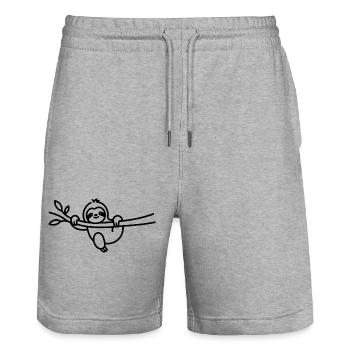 Motif détendu de paresseux sur une branche animale - Short de jogging bio TRAINER Stanley/Stella unisexe - gris chiné - Devant - Nik (191cm) & Marisol (170cm)