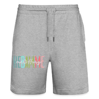 Hebamme mit Herz Design - Stanley/Stella Unisex Bio Joggingshorts Trainer  - Grau meliert - Vorne - Nik (191cm) & Marisol (170cm)