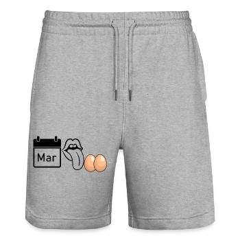 MRZ LCK EIER, Humor, MÄRZ LECK EIER  - Stanley/Stella Unisex Bio Joggingshorts Trainer  - Grau meliert - Vorne - Nik (191cm) & Marisol (170cm)