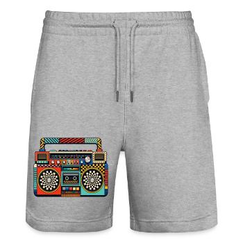 Retro Boombox Farbenspiel - Stanley/Stella Unisex Bio Joggingshorts Trainer  - Grau meliert - Vorne - Nik (191cm) & Marisol (170cm)