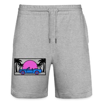 Cabrio Palmen Sunset Grafik - Stanley/Stella Unisex Bio Joggingshorts Trainer  - Grau meliert - Vorne - Nik (191cm) & Marisol (170cm)